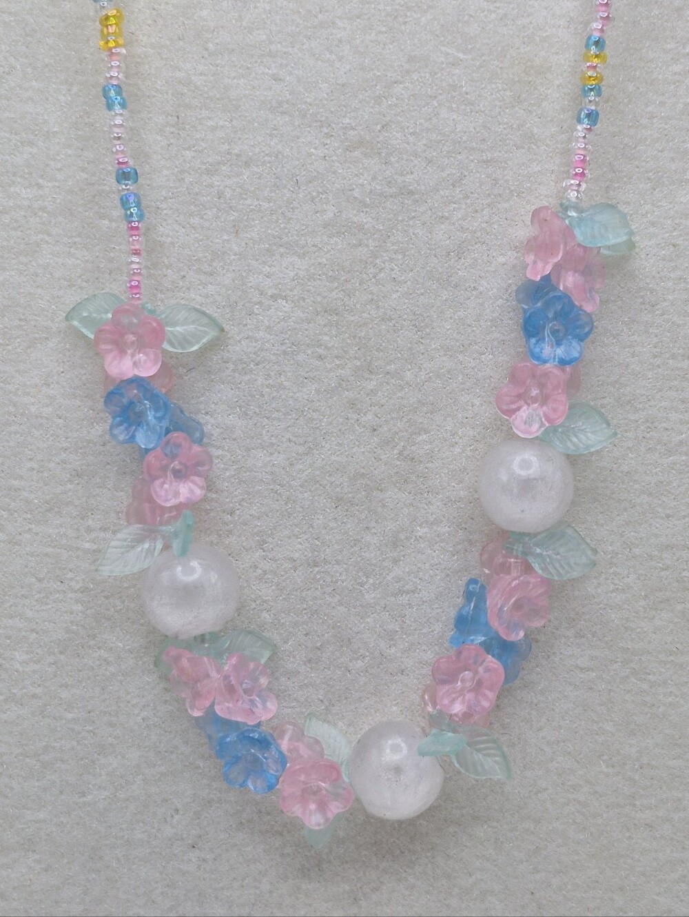 Vintage Pink & Blue Acryllic & or Lucite Floral Bead Necklace